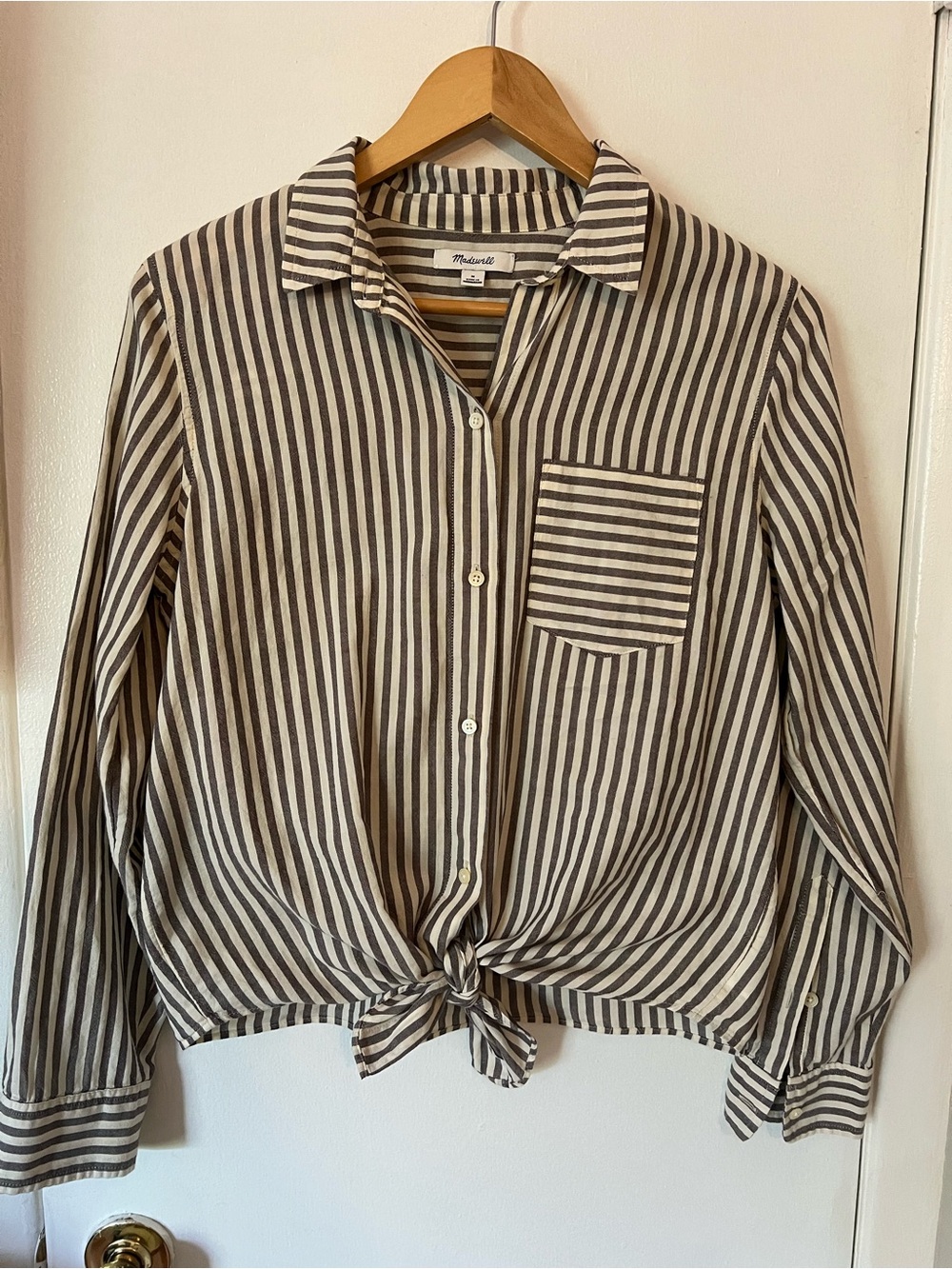 Madewell Striped Button-Up Tie-Front Top